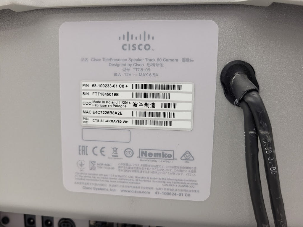Cisco SX80 Codec TTC8-07 Precision 60 Camera TTC8-09 Speaker TTC6-12 Controller