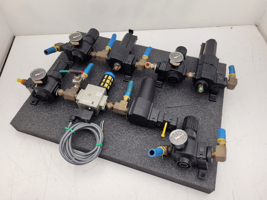 Lot of 4 Norgren R74G-4AK-RMG Filter Regulator Assembly 1x SMC NAV4000 Solenoid